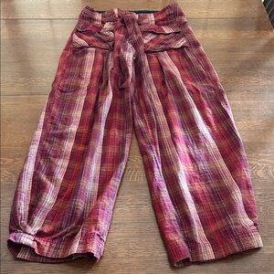 Free People Red Plaid Wide Leg Pants